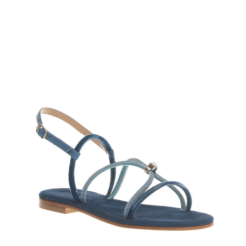Sorelle Perego sandalo in velluto blu con microcristalli In Saldo