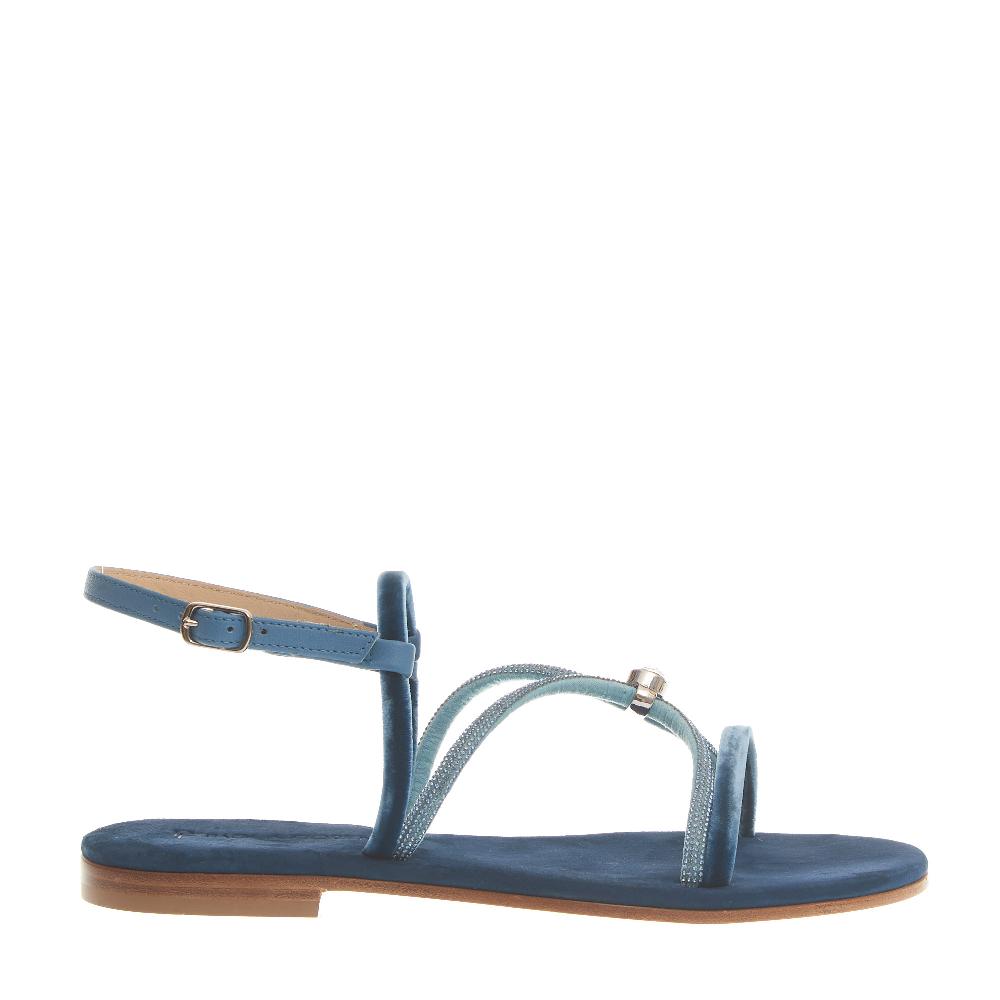 Sorelle Perego sandalo in velluto blu con microcristalli In Saldo