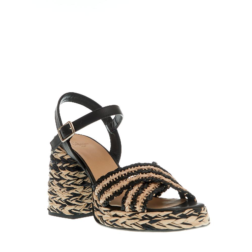 Sorelle Perego sandalo raffia beige e nero tacco 80 mm Promozione Limitata