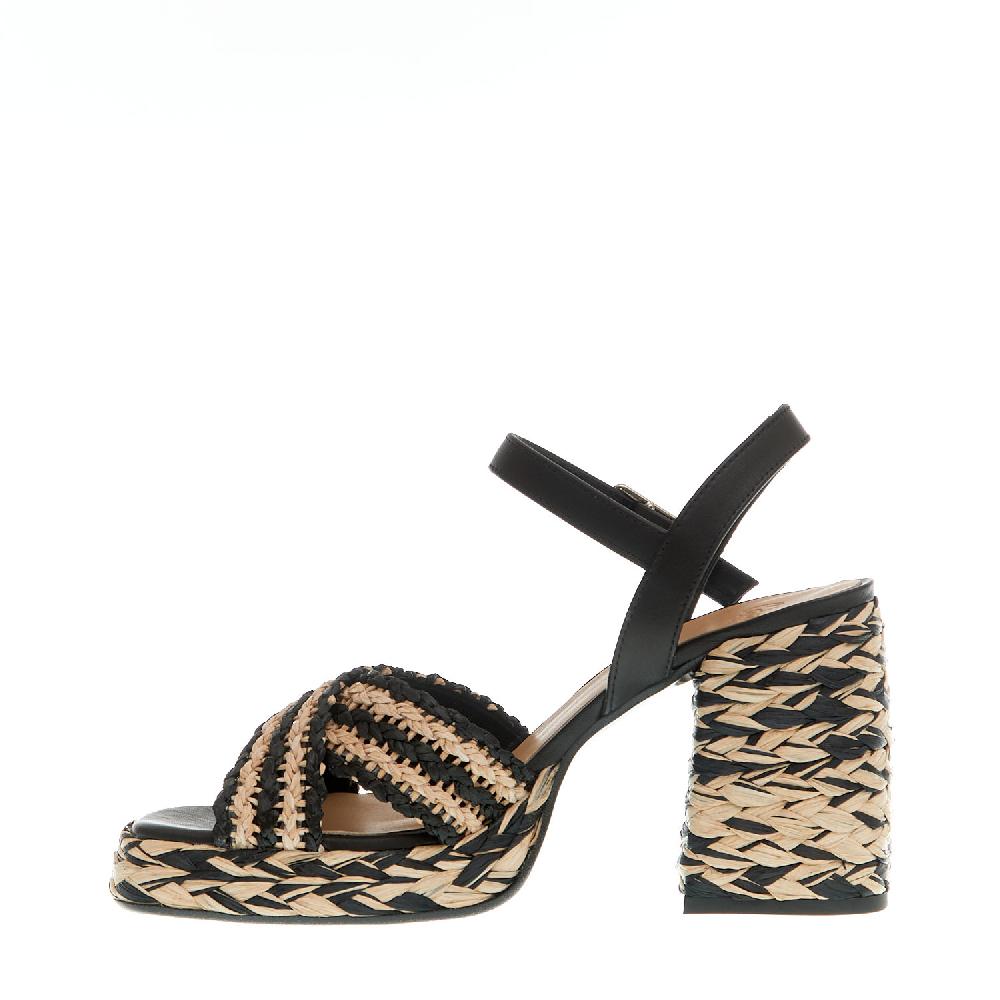 Sorelle Perego sandalo raffia beige e nero tacco 80 mm Promozione Limitata