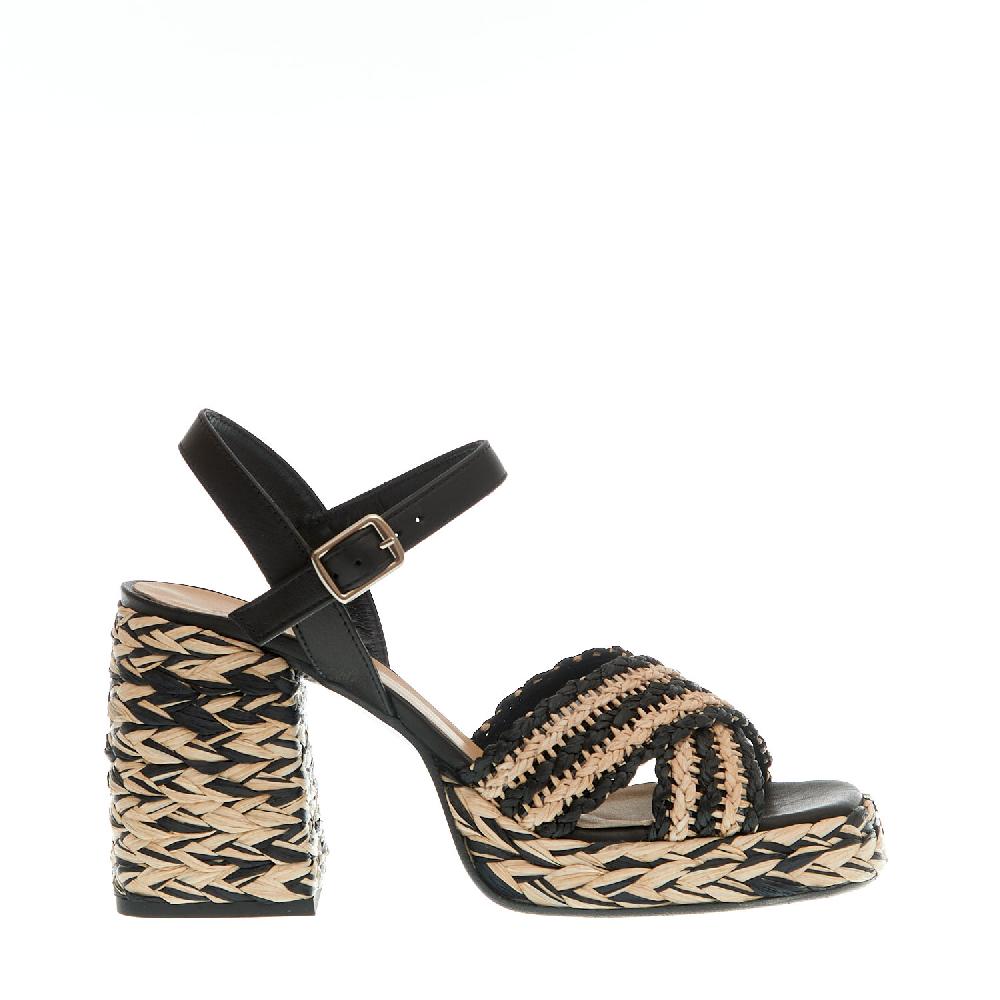 Sorelle Perego sandalo raffia beige e nero tacco 80 mm Promozione Limitata