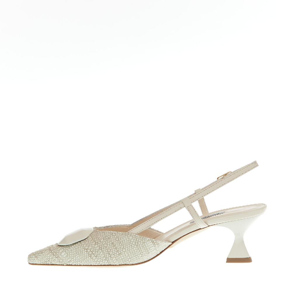 Sorelle Perego slingback tessuto beige tacco 55 mm In Saldo