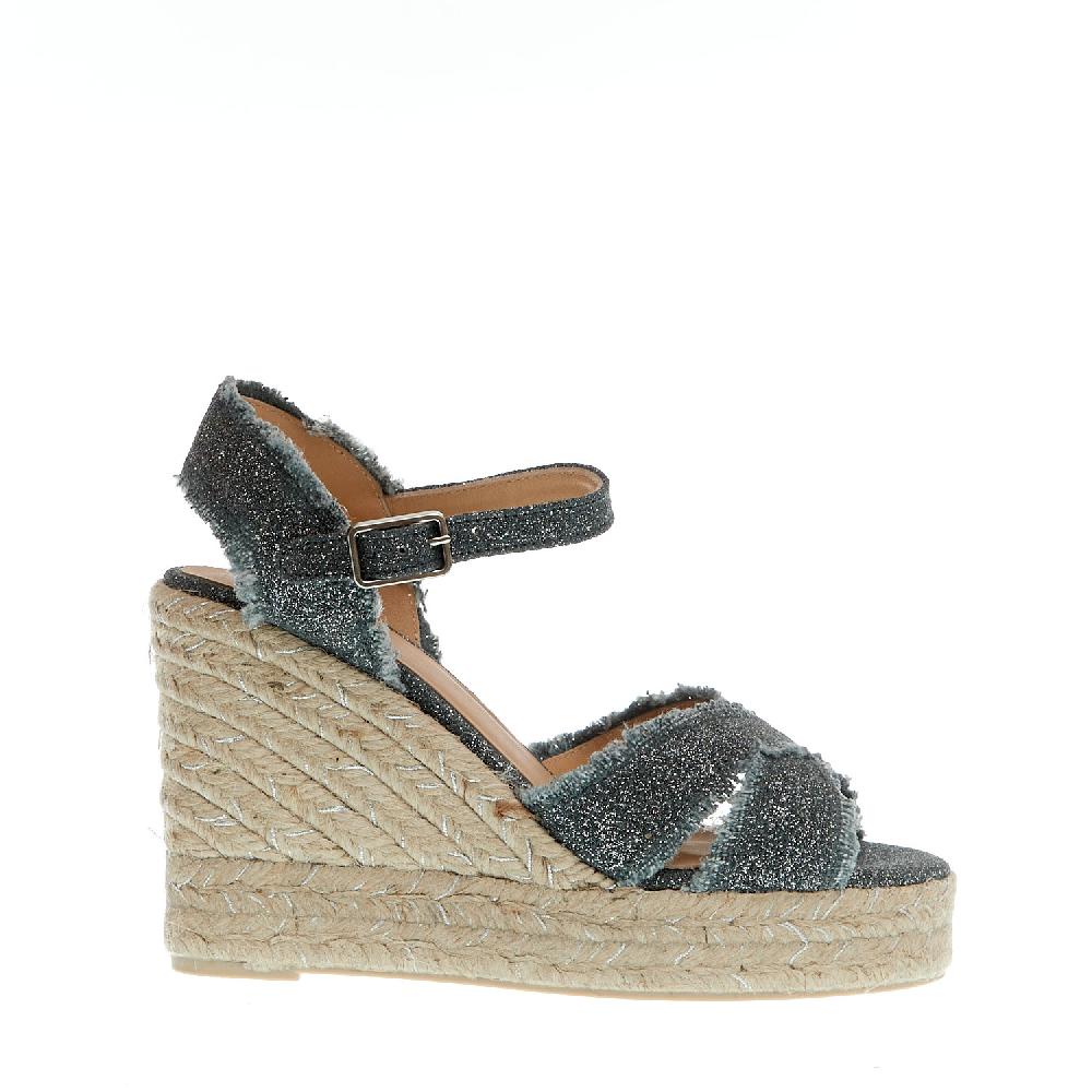 Sorelle Perego Espadrillas zeppa 110 mm incrocio tessuto grigio Liquidazione
