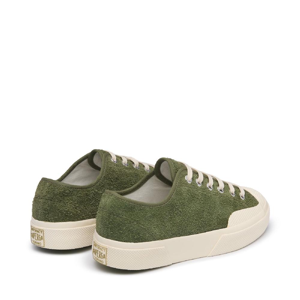 Superga 2432 WORKS HAIRY SUEDEMILITARY GREEN-OFF WHITE Nuovo