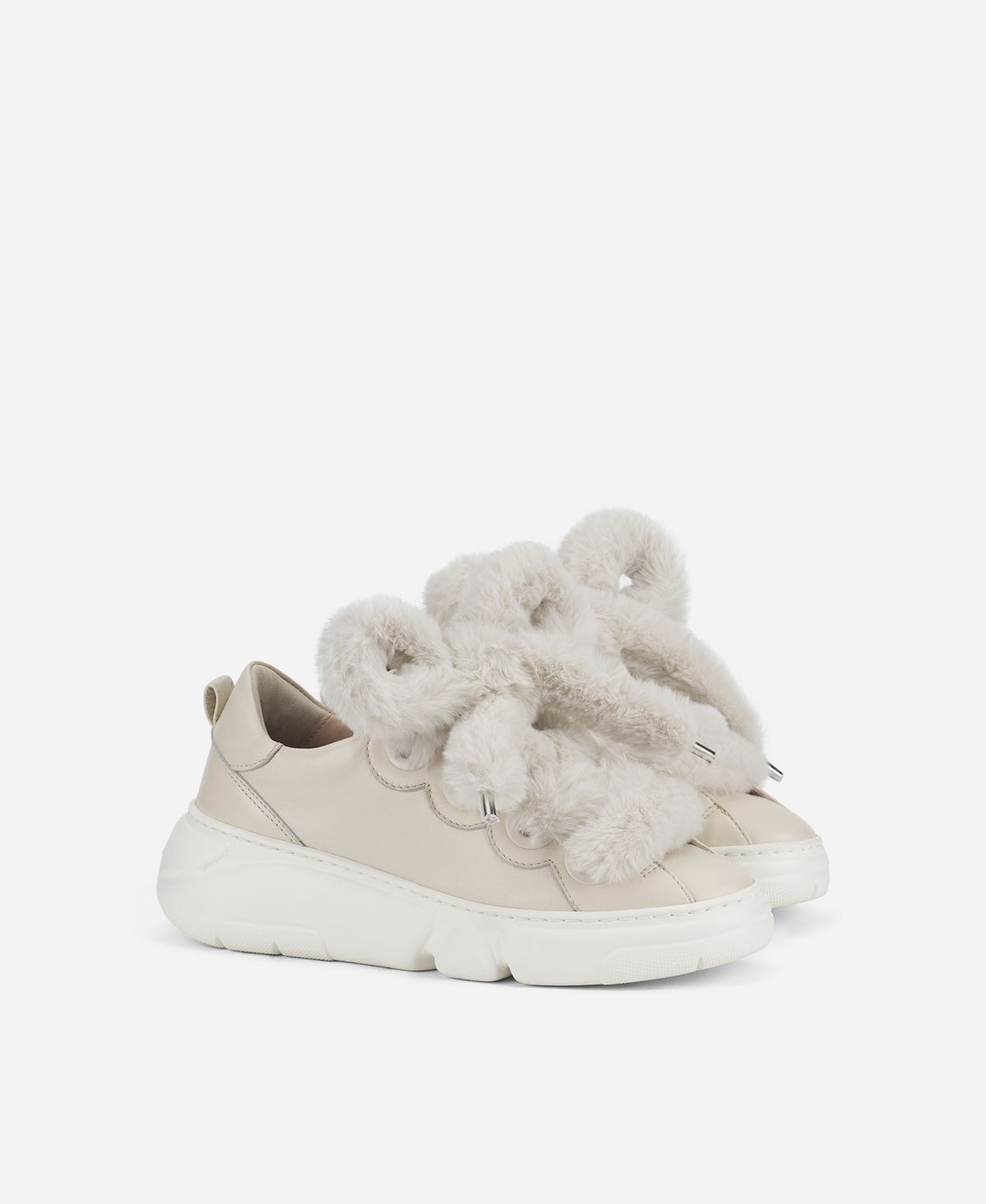 Agl Sneaker con lacci in pelliccia Avorio Fur Bubble ACQUISTA ORA