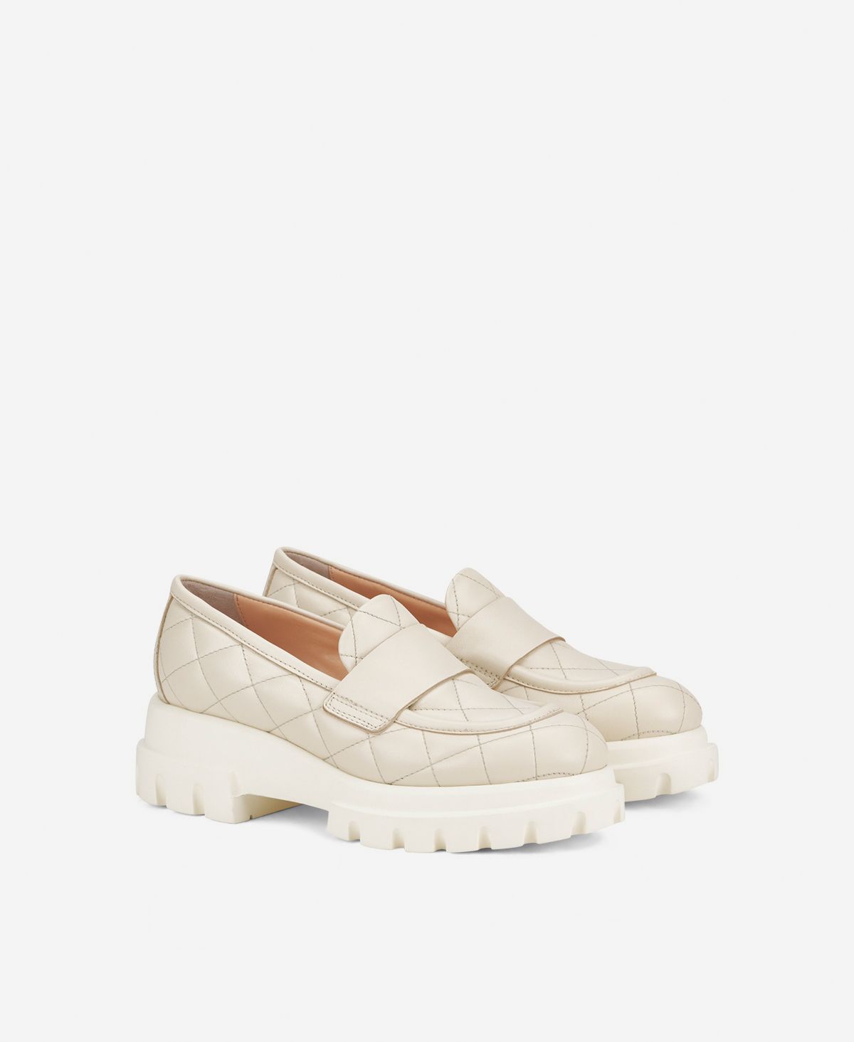 Agl Mocassino in pelle Avorio Celeste Matelassé Online