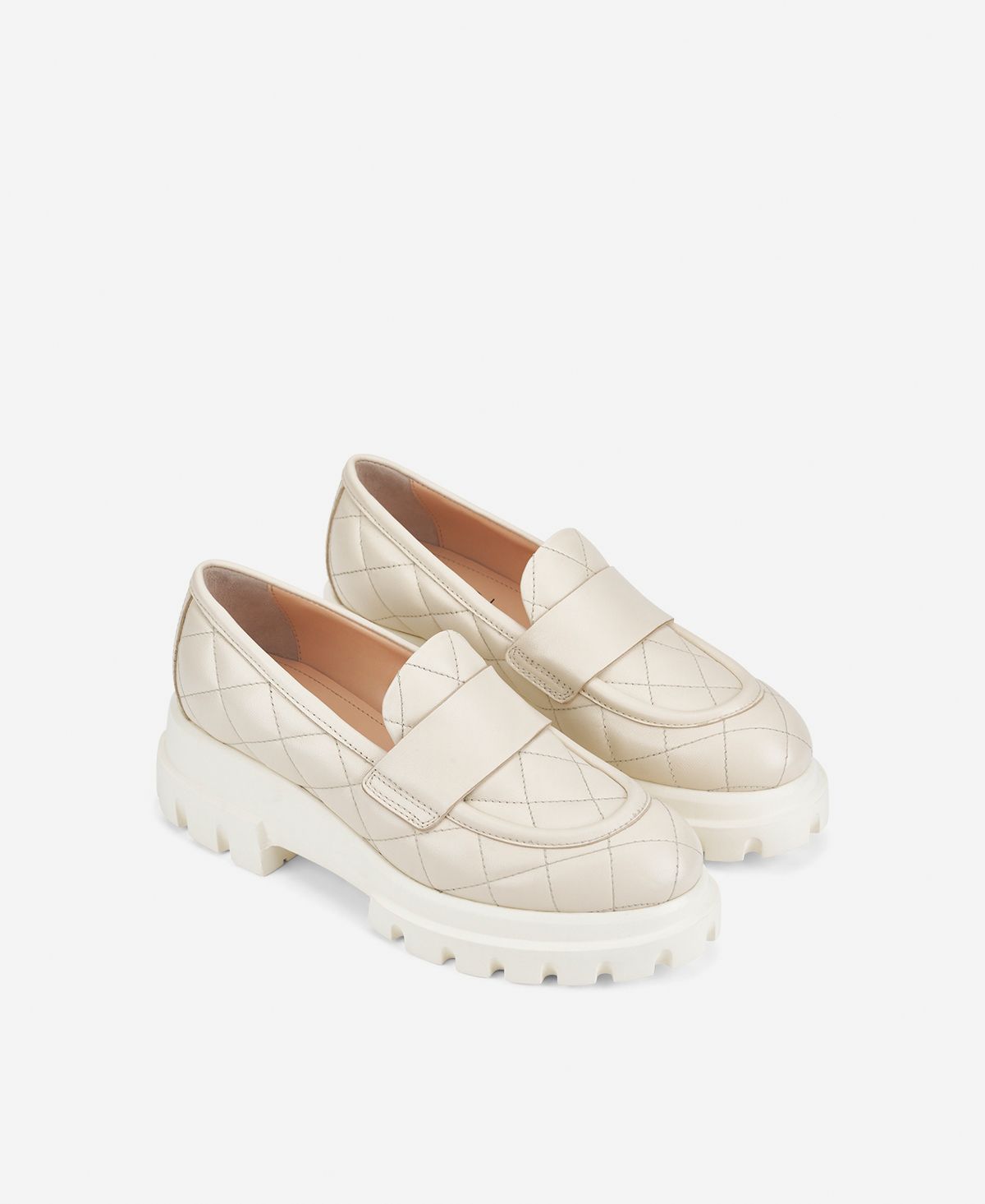 Agl Mocassino in pelle Avorio Celeste Matelassé Online