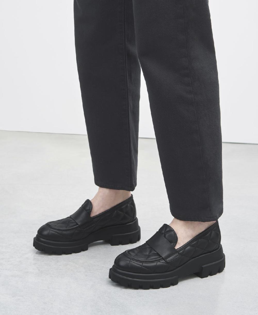 Agl Mocassino in pelle Nero Celeste Matelassé In Saldo