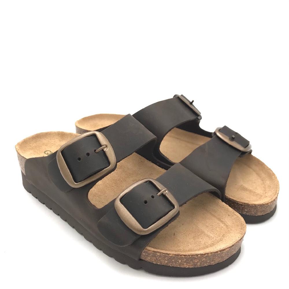 Zulian Calzature Ciabatta Hola doppia fibbia moro Saldi Di Fabbrica
