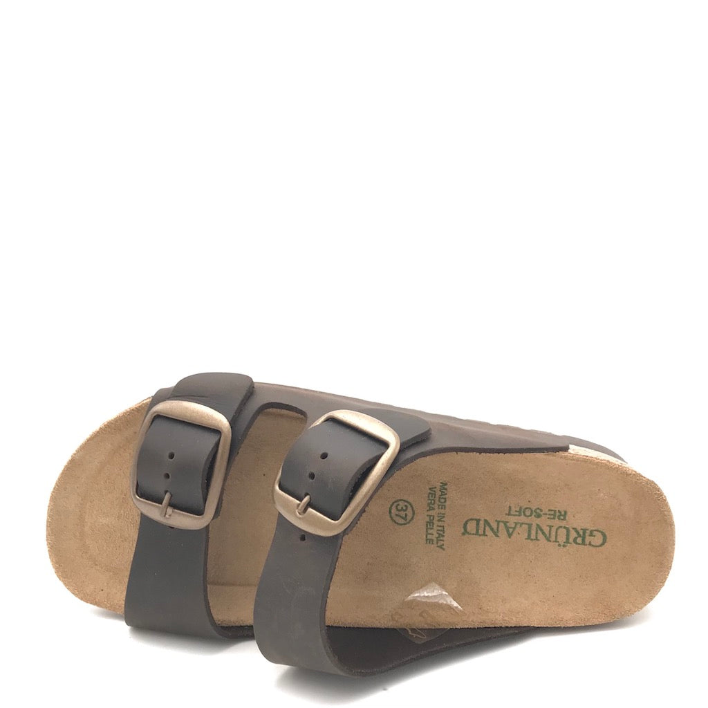 Zulian Calzature Ciabatta Hola doppia fibbia moro Saldi Di Fabbrica