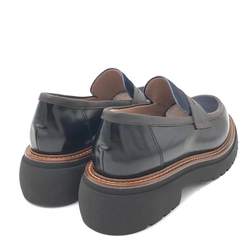 Zulian Calzature Mocassino nero e cavallino blu Nuovo