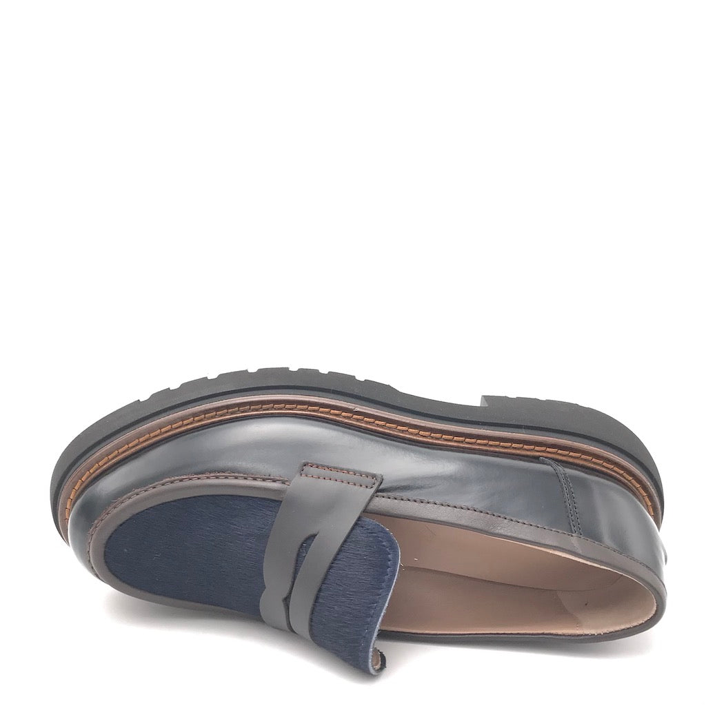 Zulian Calzature Mocassino nero e cavallino blu Nuovo