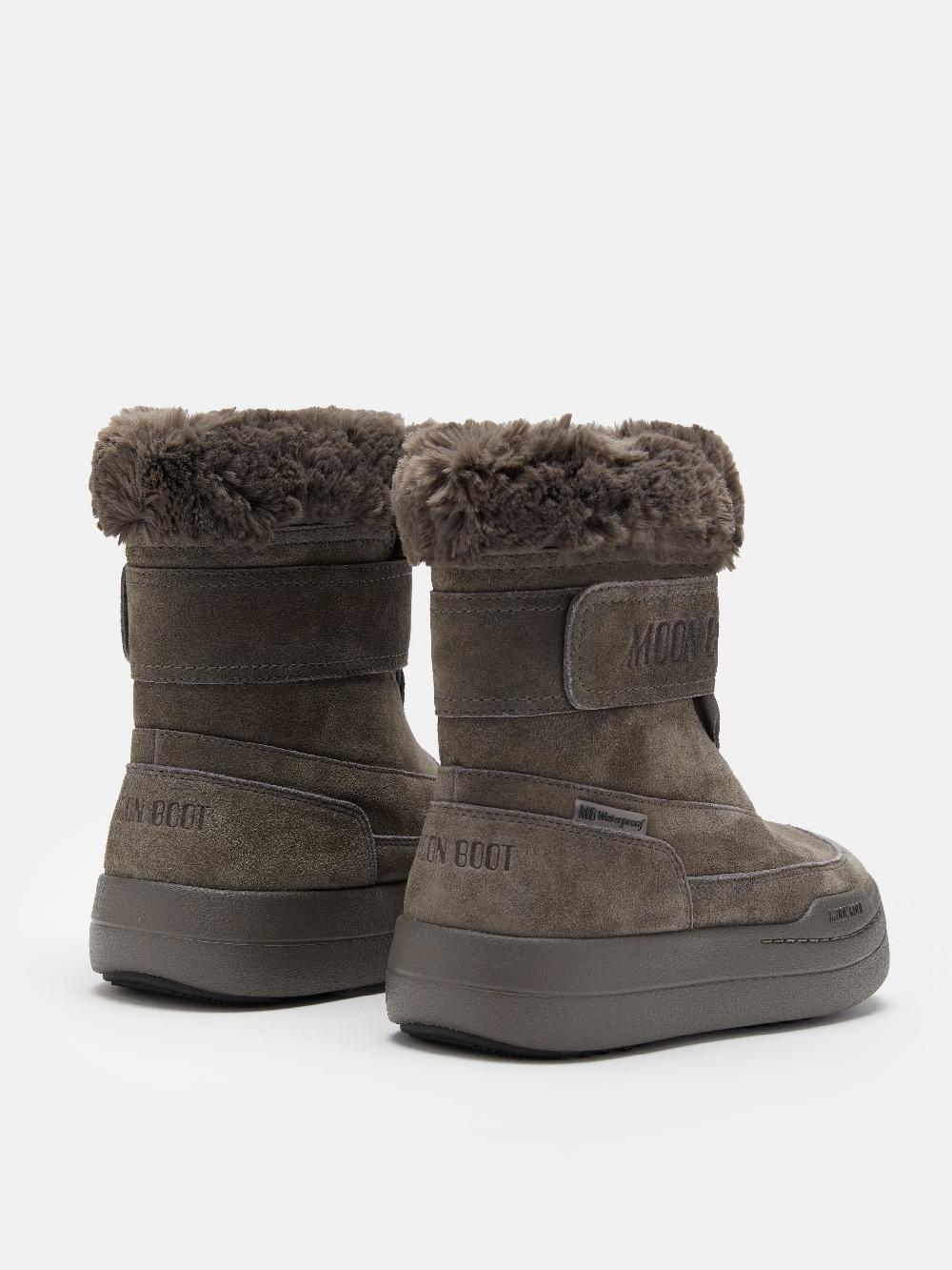 Moon Boot JUNIOR PARK GRIGIO IN PELLE SCAMOSCIATA CON CHIUSURA A STRAPPO Affare Del Giorno