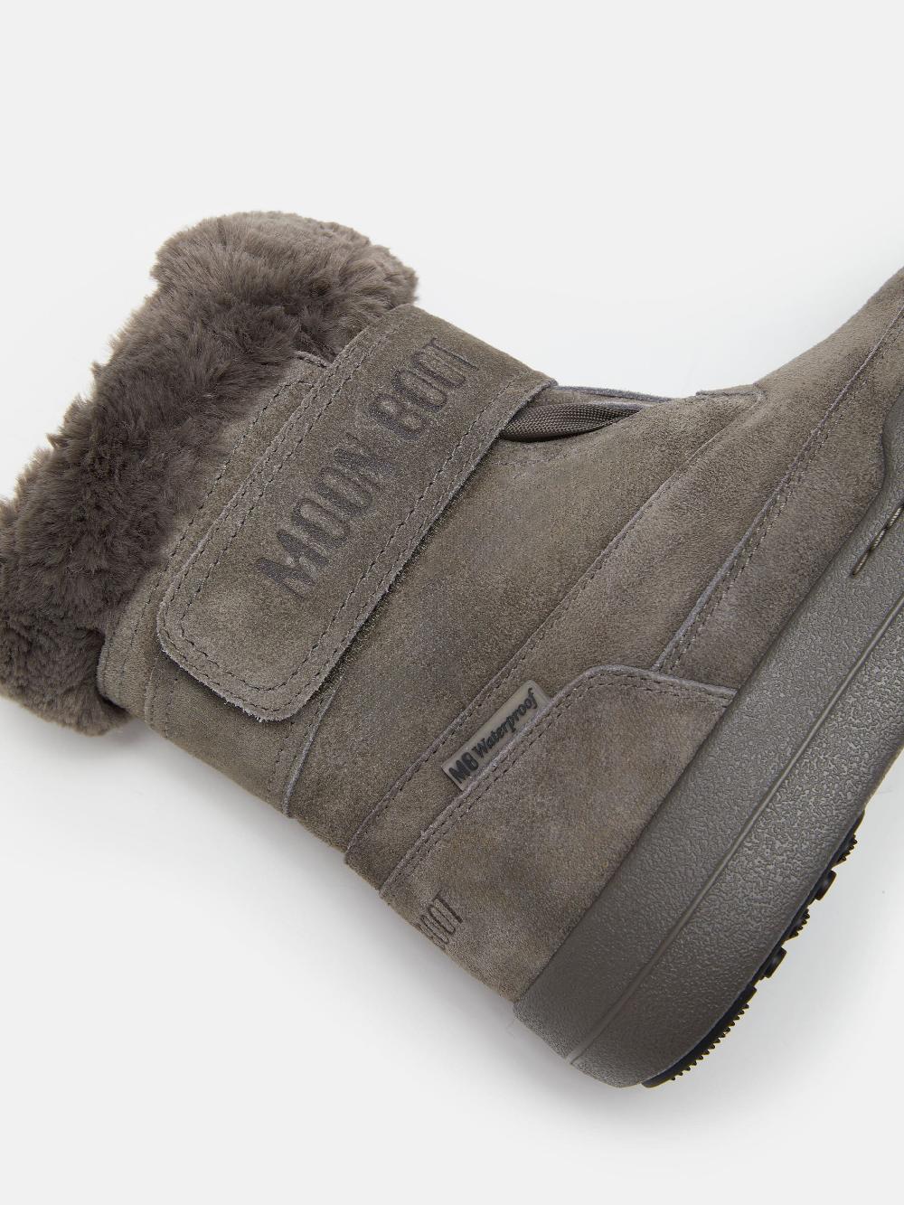 Moon Boot JUNIOR PARK GRIGIO IN PELLE SCAMOSCIATA CON CHIUSURA A STRAPPO Affare Del Giorno