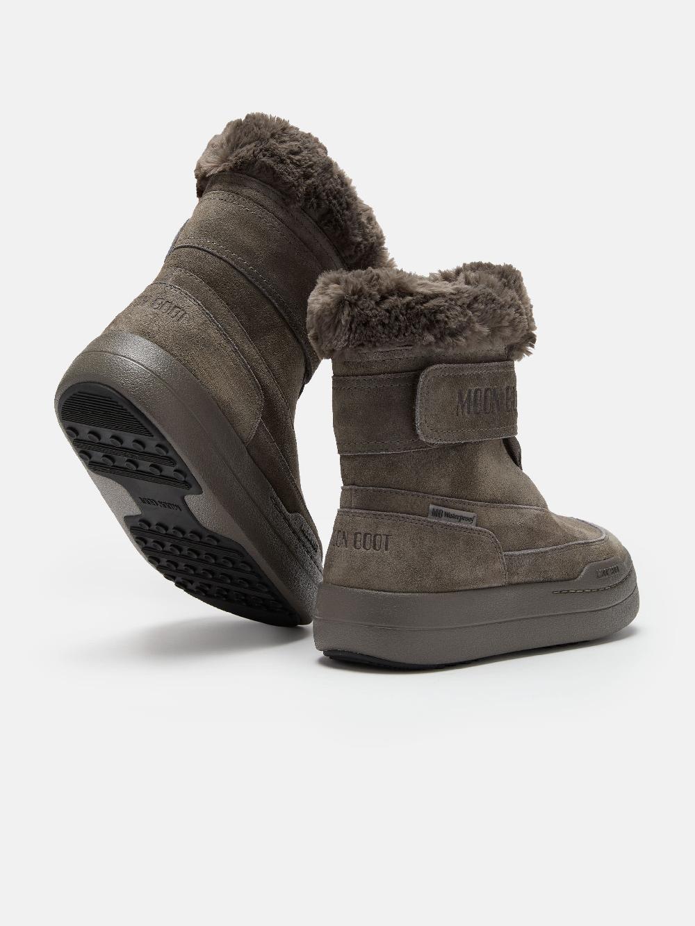 Moon Boot JUNIOR PARK GRIGIO IN PELLE SCAMOSCIATA CON CHIUSURA A STRAPPO Affare Del Giorno