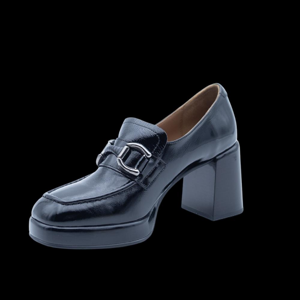 ALBANO Mocassino nero con tacco Saldi Di Fabbrica