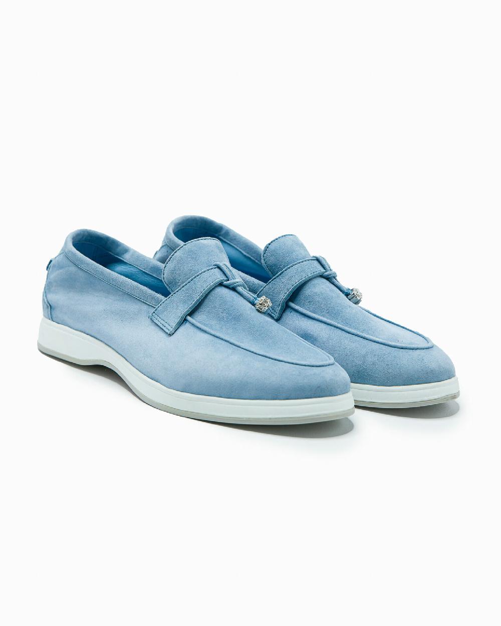 Andrea ventura Mocassino senza lacci con charms color argento Aq-D BEACH-CHARMS1 in suede color azzurro Fino al 50% di sconto