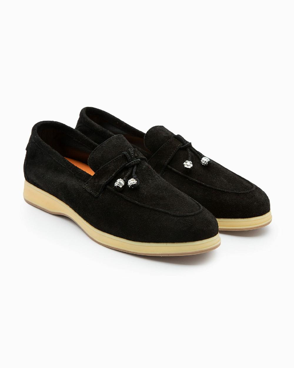 Andrea ventura Mocassino senza lacci con charms color argento Aq-D BEACH-CHARMS1 in suede color nero Fino al 65% di sconto