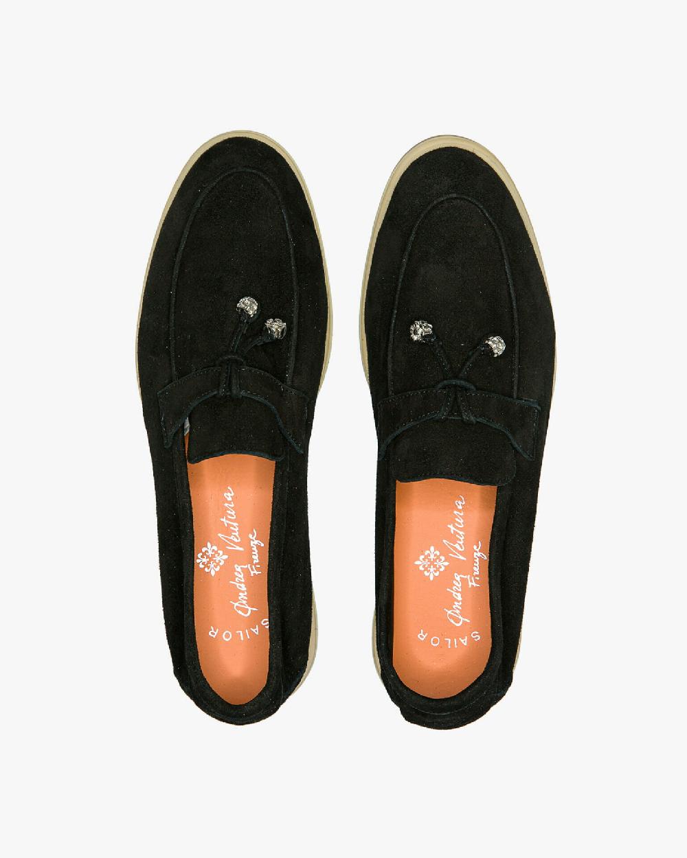 Andrea ventura Mocassino senza lacci con charms color argento Aq-D BEACH-CHARMS1 in suede color nero Fino al 65% di sconto