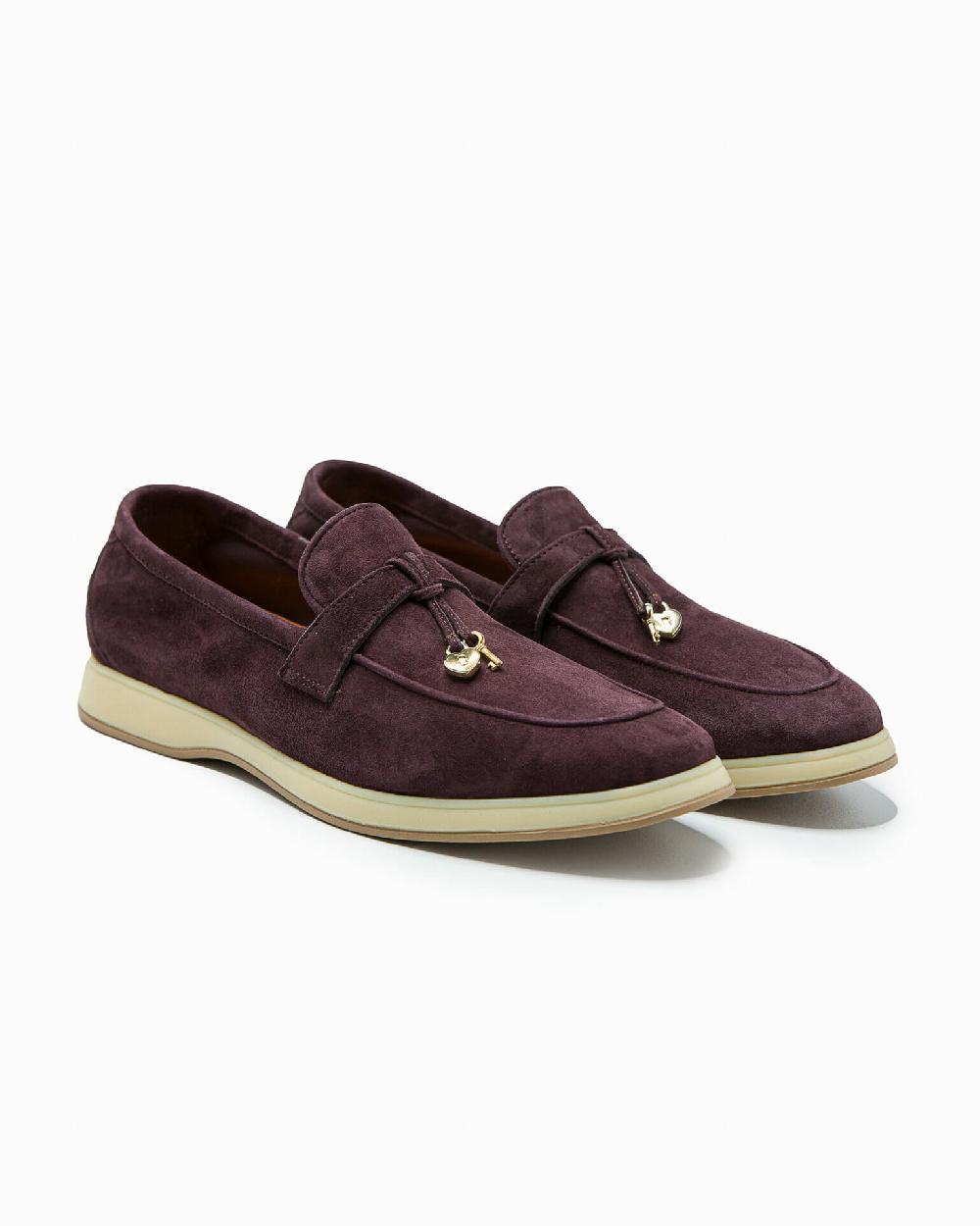 Andrea ventura Mocassino senza lacci con charms color oro Aq-D BEACH-CHARMS2 in suede color aubergine Offerta speciale della fabbrica