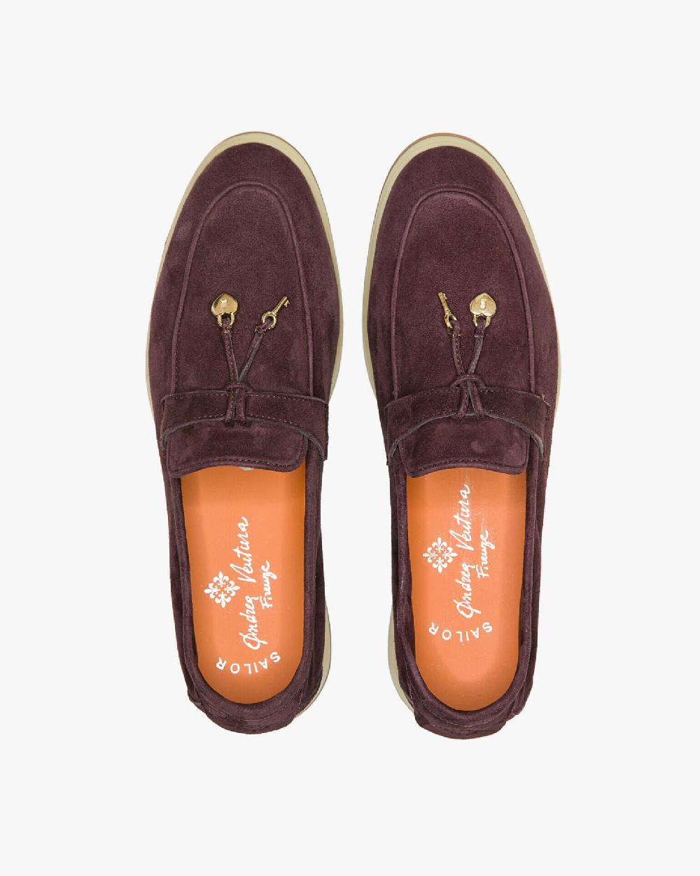 Andrea ventura Mocassino senza lacci con charms color oro Aq-D BEACH-CHARMS2 in suede color aubergine Offerta speciale della fabbrica